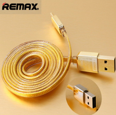 Добави още лукс USB кабели Луксозен дата кабел Micro USB REMAX за телефони и таблети със златиста оплекта